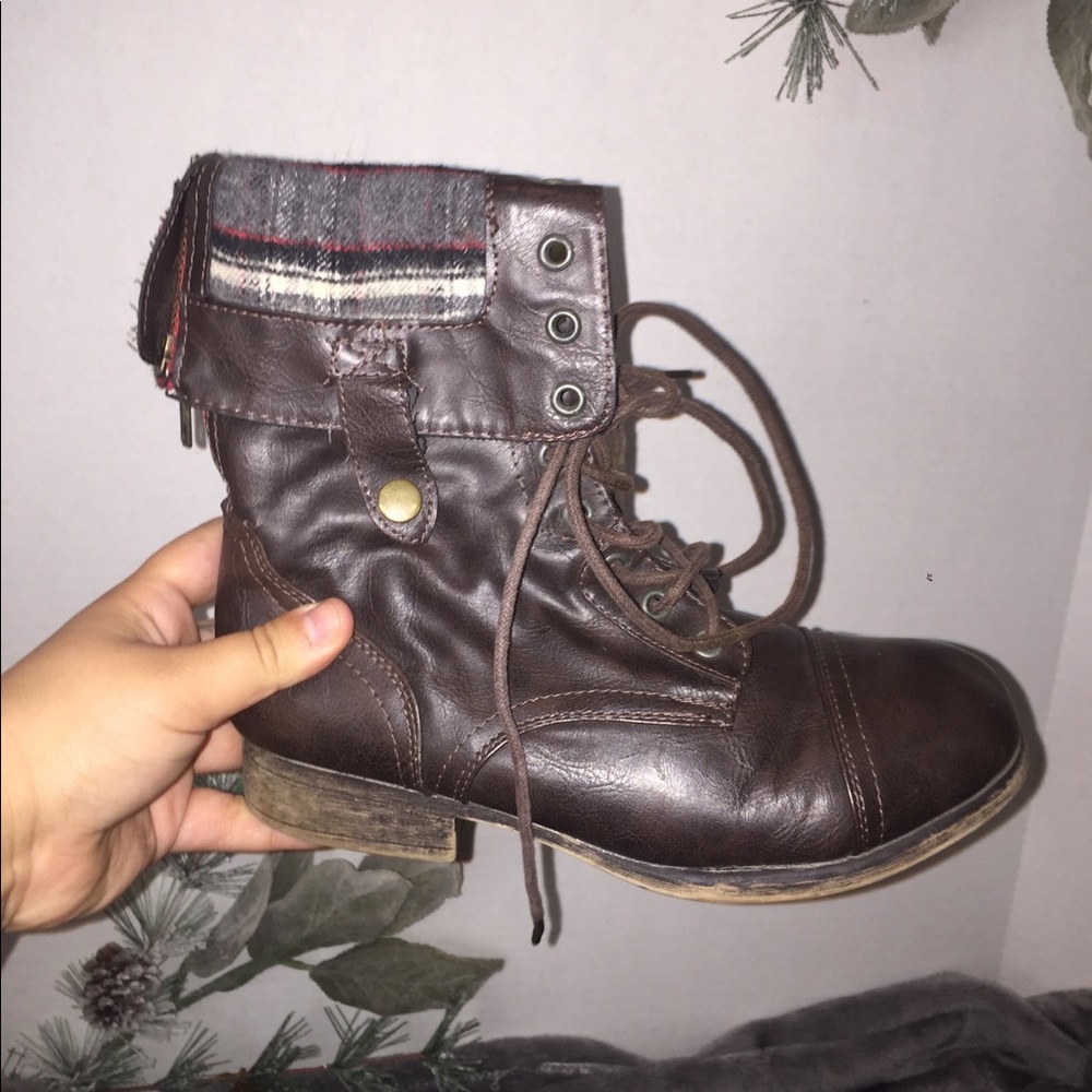 Brown combat boots